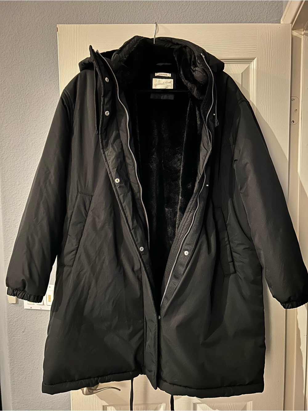 Universal Thread Womens Black Water Resistant Faux Fur Lined Hooded Parka XL